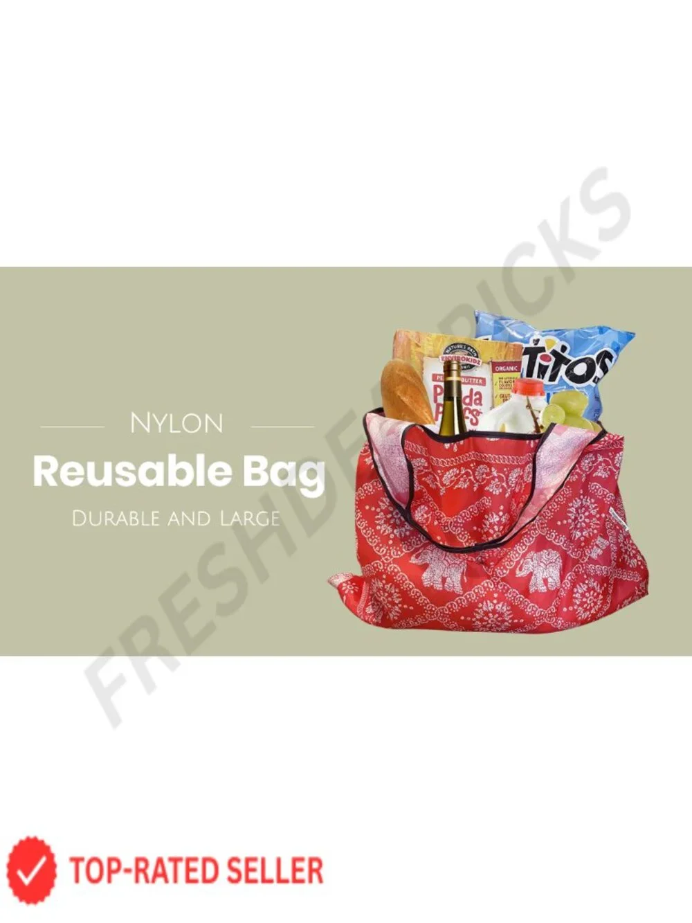 Large Foldable Tote Nylon Reusable Grocery Bag